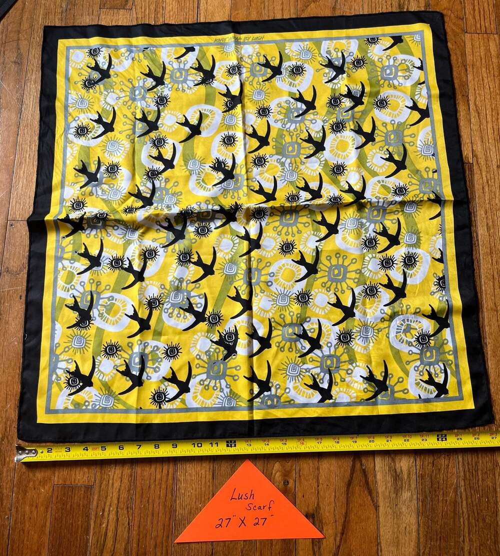Knot-Wrap Scarf Yellow Black Swallow Print